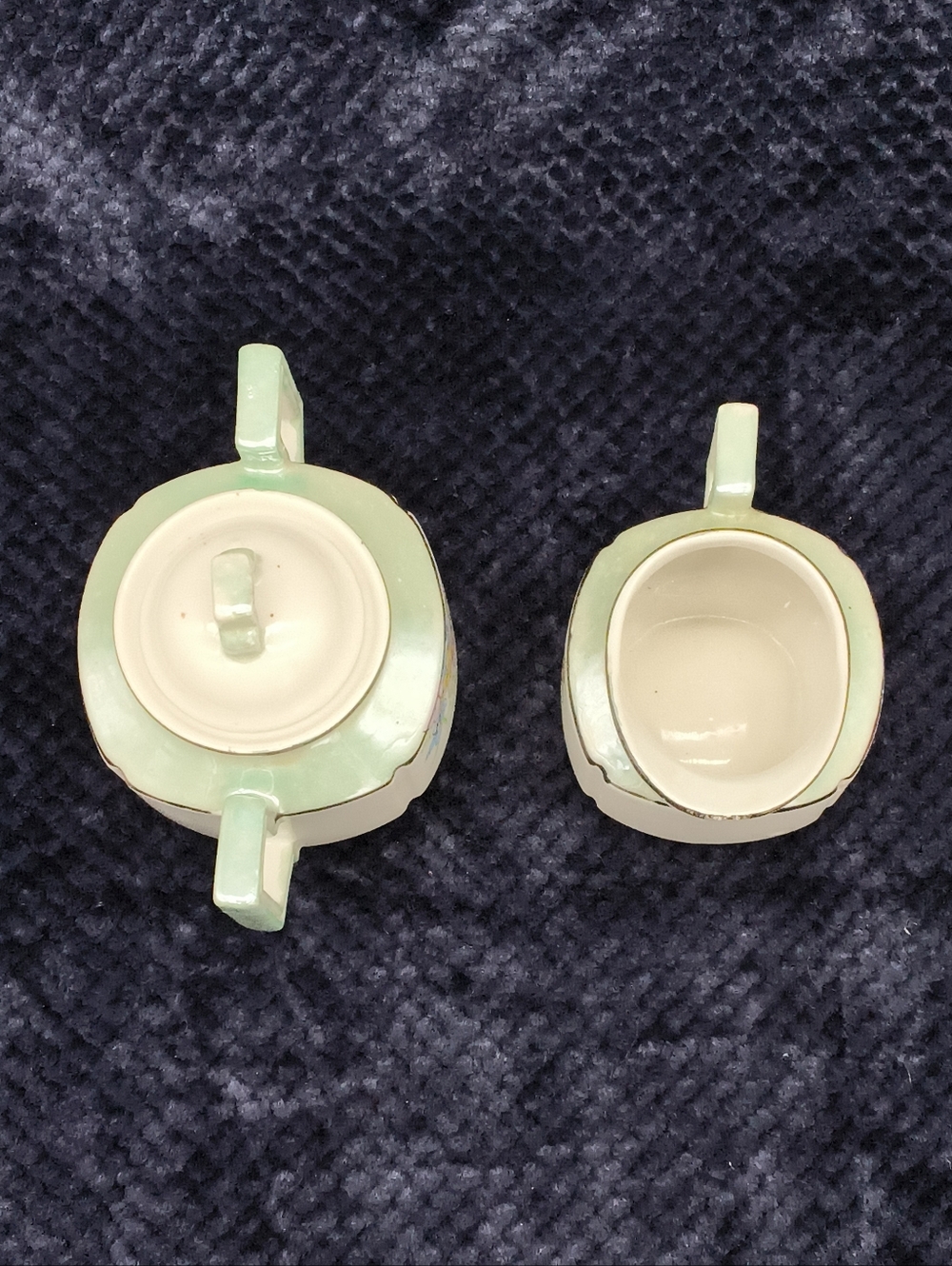 Antique Nippon Hand-Painted Floral Sugar & Creamer Set - Octagonal Lustreware - Picture 13 of 16